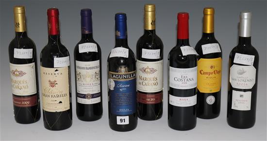 Eight bottles of assorted Spanish wines